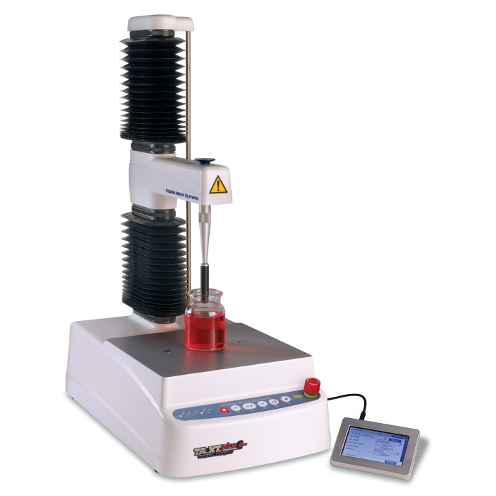 texture analyser ta.xtplusc von stable micro systems mit touchscreen-interface, universalprüfmaschine für labortische