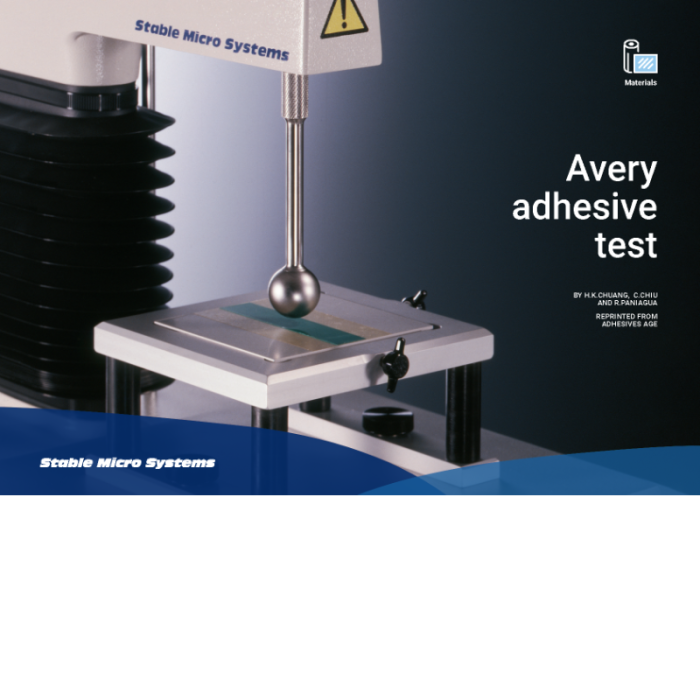 artikel von stable micro systems: avery adhesive test - beschreibung und anwendungsmöglichkeiten.